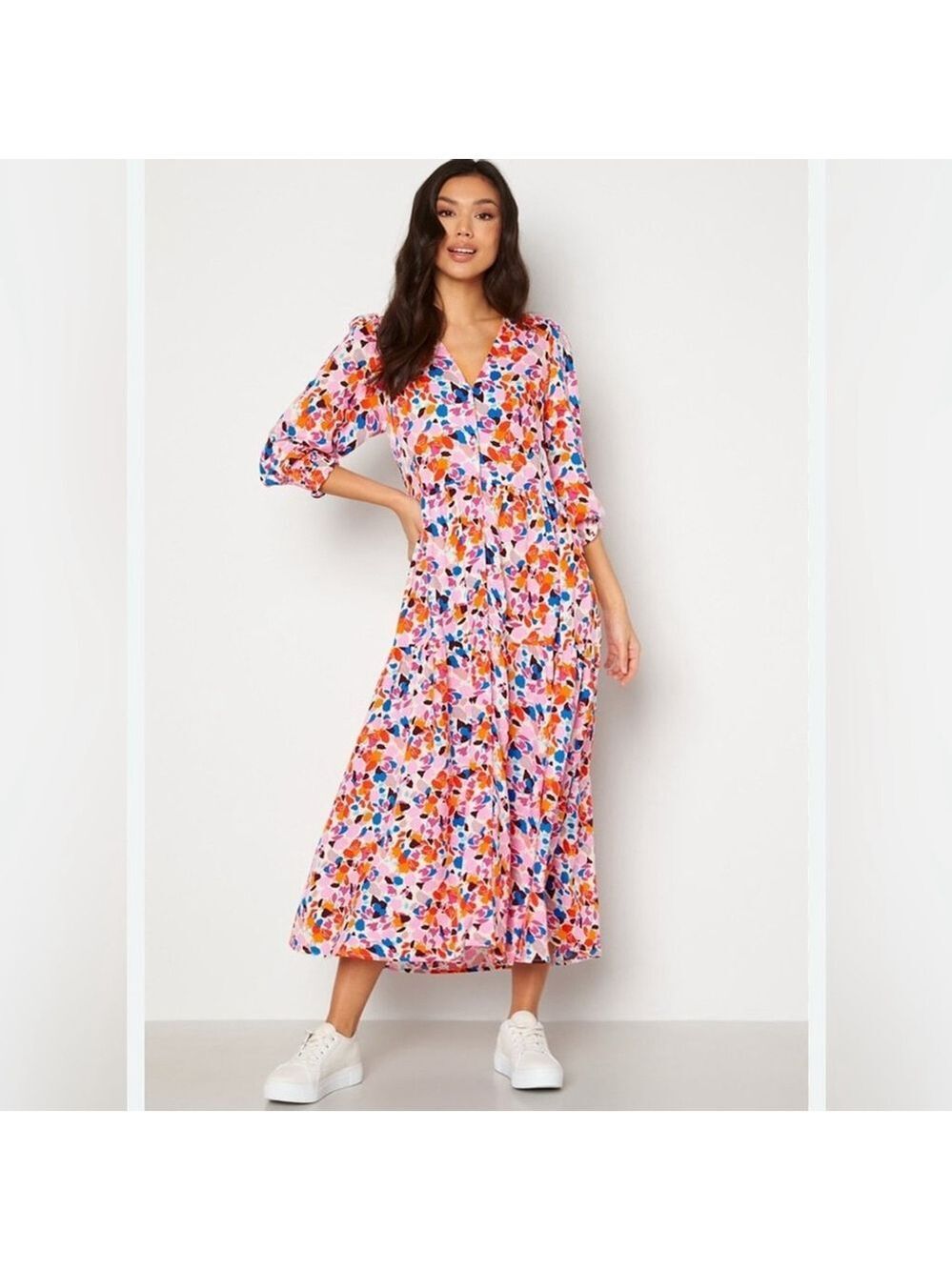 YAS Alira NEW with tags tiered soft pink multicoloured floral maxi dress Medium